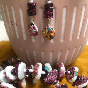 Spiney oyster handmade one of a kind necklace and earrings